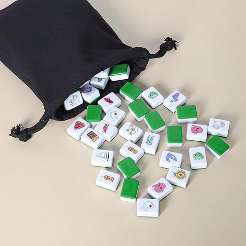 GRACIAS 4 PLAYERS MAHJONG BLOCK SET, 128 GREEN TILES(1.18”) WITH 4 DIFFERENT PATTERNS, PORTABLE MAHJ