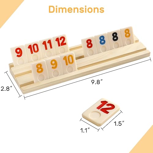 RUMMY CUBE 6 PLAYER EDITION WITH 6 WOODEN RACKS/TRAYS, 160 LARGE NUMBERS RUMMY TILES SET WITH ZIPPER