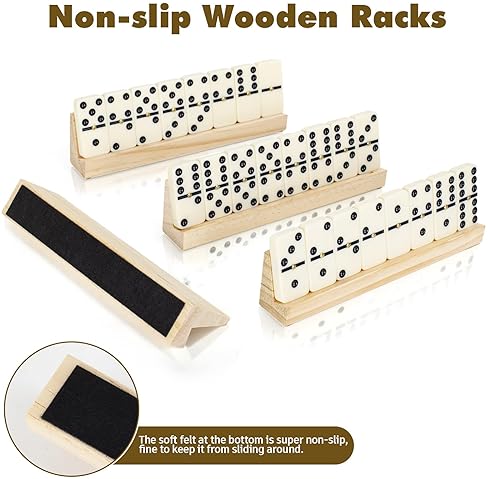 LOVITERRA DOUBLE 6 DOMINOS SET FOR ADULTS, DURABLE 28 TILES DOMINOS WITH 4 WOODEN RACKS AND CARRYING CASE,CLAS