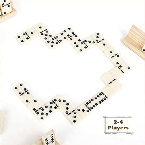 LOVITERRA DOUBLE 6 DOMINOS SET FOR ADULTS, DURABLE 28 TILES DOMINOS WITH 4 WOODEN RACKS AND CARRYING CASE,CLAS