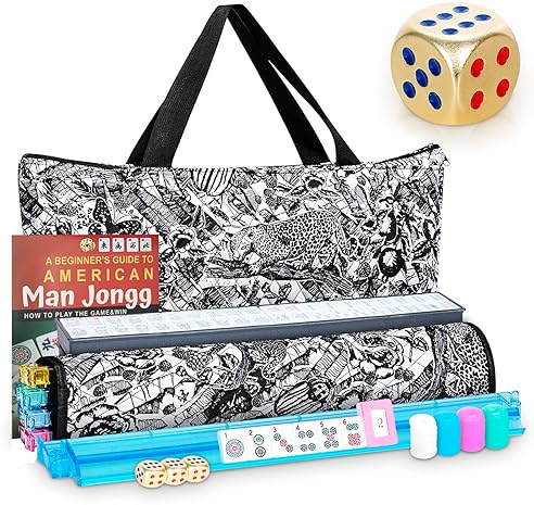 TAIKULA NEW AMERICAN MAHJONG GAME SET,166 PREMIUM WHITE TILES WITH PORTABLE METAL DICES，4 ALL-IN-ONE RACKS W