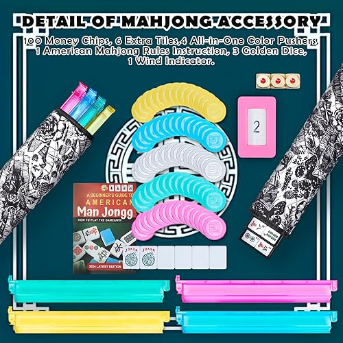TAIKULA NEW AMERICAN MAHJONG GAME SET,166 PREMIUM WHITE TILES WITH PORTABLE METAL DICES，4 ALL-IN-ONE RACKS W