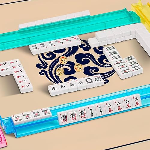 TAIKULA NEW AMERICAN MAHJONG GAME SET,166 PREMIUM WHITE TILES WITH PORTABLE METAL DICES，4 ALL-IN-ONE RACKS W