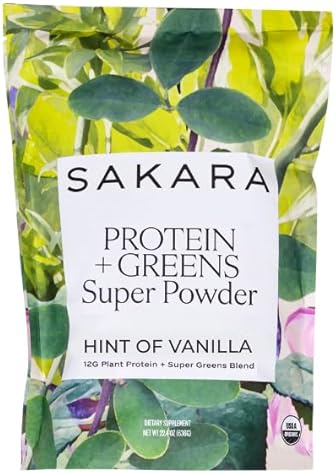 SAKARA ORGANIC PROTEIN + GREENS SUPER POWDER, 30 SERVINGS - HEMP, PUMPKIN, PEA PROTEIN, WHEAT GRASS & SPIRULINA SUPERFOOD, VEGAN BLEND