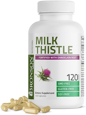 BRONSON MILK THISTLE DANDELION ROOT CAPSULES LIVER DETOX, ANTIOXIDANT SUPPORT, 120 COUNT