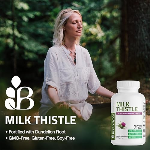 BRONSON MILK THISTLE DANDELION ROOT CAPSULES LIVER DETOX, ANTIOXIDANT SUPPORT, 120 COUNT