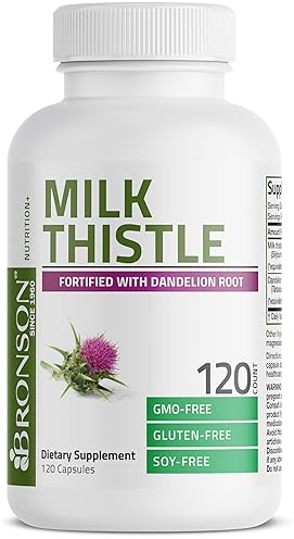 BRONSON MILK THISTLE DANDELION ROOT CAPSULES LIVER DETOX, ANTIOXIDANT SUPPORT, 120 COUNT