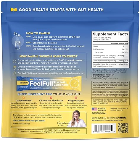 DAILY NOURI FEELFULL PREBIOTIC FIBER DRINK MIX WITH GLUCOMANNAN CHROMIUM 30 STICKS