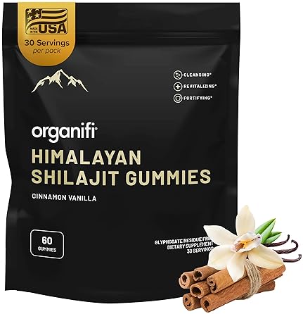 ORGANIFI SHILAJIT GUMMIES WITH PRIMAVIE HIMALAYAN SHILAJIT, 40 MINERALS, ENERGY BOOST, 60CT