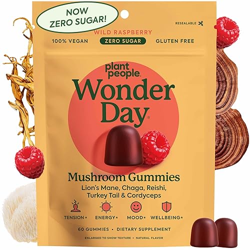 PLANT PEOPLE WONDERDAY MUSHROOM GUMMIES LION S MANE, CORDYCEPS, CHAGA, IMMUNE ENERGY BOOST, VEGAN, 6