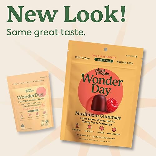PLANT PEOPLE WONDERDAY MUSHROOM GUMMIES LION S MANE, CORDYCEPS, CHAGA, IMMUNE ENERGY BOOST, VEGAN, 6