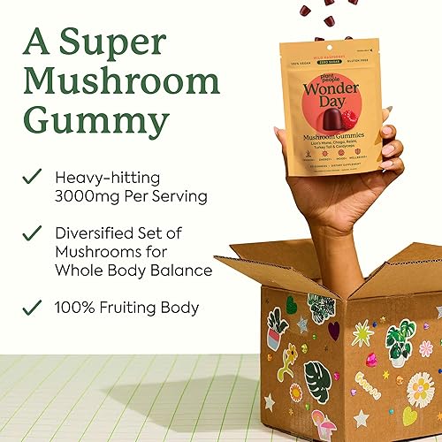 PLANT PEOPLE WONDERDAY MUSHROOM GUMMIES LION S MANE, CORDYCEPS, CHAGA, IMMUNE ENERGY BOOST, VEGAN, 6