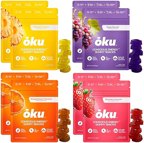 ōKU ENERGY CHEWS VARIETY PACK NATURAL CAFFEINE GUMMIES WITH GREEN TEA, YERBA MATE FIBER