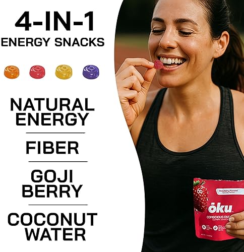 ōKU ENERGY CHEWS VARIETY PACK NATURAL CAFFEINE GUMMIES WITH GREEN TEA, YERBA MATE FIBER