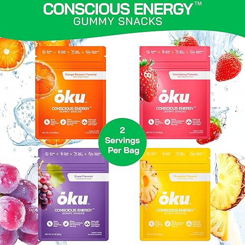 ōKU ENERGY CHEWS VARIETY PACK NATURAL CAFFEINE GUMMIES WITH GREEN TEA, YERBA MATE FIBER