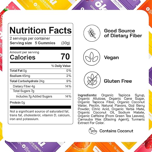 ōKU ENERGY CHEWS VARIETY PACK NATURAL CAFFEINE GUMMIES WITH GREEN TEA, YERBA MATE FIBER