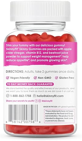 SKINNYFIT APPLE CIDER VINEGAR GUMMIES WITH VITAMINS B9, B12, BEETROOT, POMEGRANATE 60 COUNT