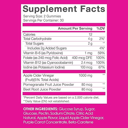 SKINNYFIT APPLE CIDER VINEGAR GUMMIES WITH VITAMINS B9, B12, BEETROOT, POMEGRANATE 60 COUNT