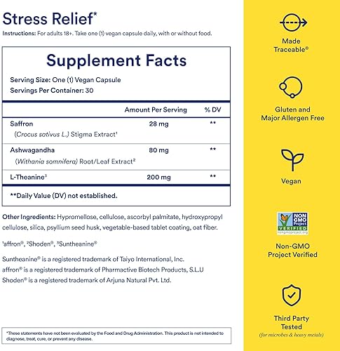 RITUAL STRESS RELIEF SUPPLEMENT WITH SHODEN ASHWAGANDHA, SUNTHEANINE L-THEANINE SAFFRON - 30 DAYS