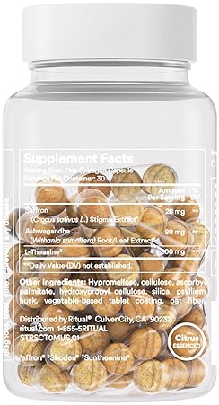 RITUAL STRESS RELIEF SUPPLEMENT WITH SHODEN ASHWAGANDHA, SUNTHEANINE L-THEANINE SAFFRON - 30 DAYS