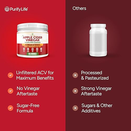 PURIFY LIFE SUGAR-FREE APPLE CIDER VINEGAR GUMMIES WITH MOTHER 90 CHEWS FOR DIGESTION, ENERGY IMMUNITY