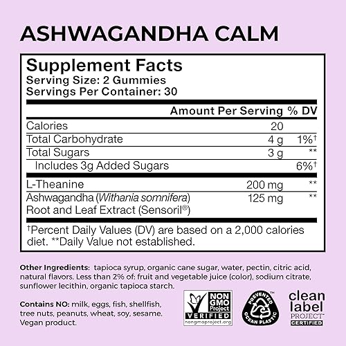 HUM ASHWAGANDHA CALM WITH L-THEANINE - DAILY RELAXATION MOOD SUPPORT, MIXED BERRY, 60 CT