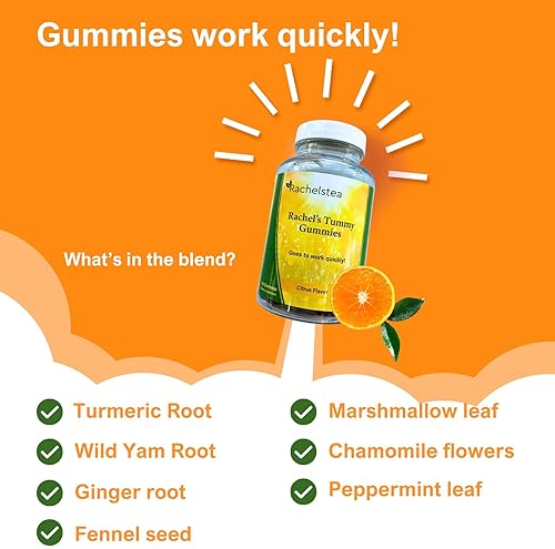 RACHEL S TUMMY GUMMIES WITH TURMERIC, WILD YAM, GINGER, CHAMOMILE PEPPERMINT FOR DIGESTION