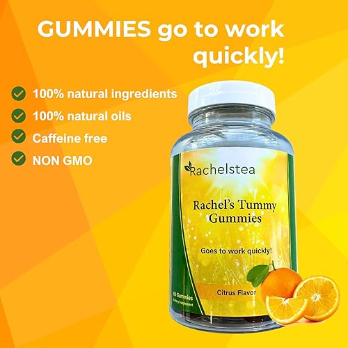 RACHEL S TUMMY GUMMIES WITH TURMERIC, WILD YAM, GINGER, CHAMOMILE PEPPERMINT FOR DIGESTION