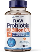 Wholesome Wellness Organic Probiotics 100B CFU with Prebiotics Enzymes, 30 Capsules
