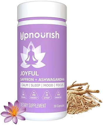 HEALTHAPPINESS NUTRITION UPNOURISH ORGANIC ASHWAGANDHA SAFFRON PROBIOTICS - STRESS RELIEF, MOOD, FOCUS, 30 VEGAN CAPS