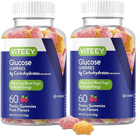 VITEEY VEGAN GLUCOSE GUMMIES FOR MEN, WOMEN TEENS 4G CARBS, GMO GLUTEN FREE, FRUIT FLAVOR