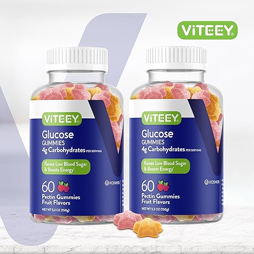 VITEEY VEGAN GLUCOSE GUMMIES FOR MEN, WOMEN TEENS 4G CARBS, GMO GLUTEN FREE, FRUIT FLAVOR