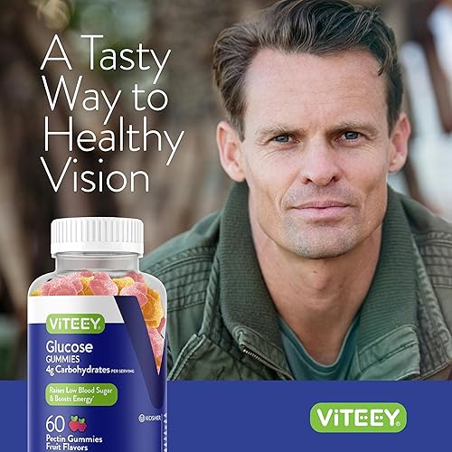 VITEEY VEGAN GLUCOSE GUMMIES FOR MEN, WOMEN TEENS 4G CARBS, GMO GLUTEN FREE, FRUIT FLAVOR