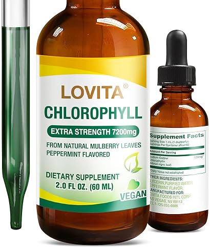 LOVITA CHLOROPHYLL LIQUID 120MG ML - NATURAL MULBERRY LEAF, ENERGY, IMMUNITY SKIN HEALTH, 2OZ