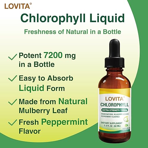 LOVITA CHLOROPHYLL LIQUID 120MG ML - NATURAL MULBERRY LEAF, ENERGY, IMMUNITY SKIN HEALTH, 2OZ