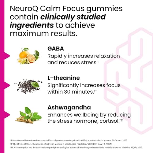 LIFESEASONS NEUROQ CALM FOCUS GUMMIES STRESS RELIEF MENTAL SUPPORT WITH ASHWAGANDHA, MAGNESIUM GABA 90 COUNT