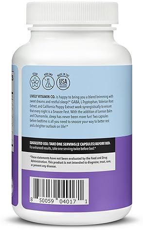 LIVELY VITAMIN CO SNOOZE FEST SLEEP SUPPORT SUPPLEMENT GABA, MELATONIN, CHAMOMILE 120CT