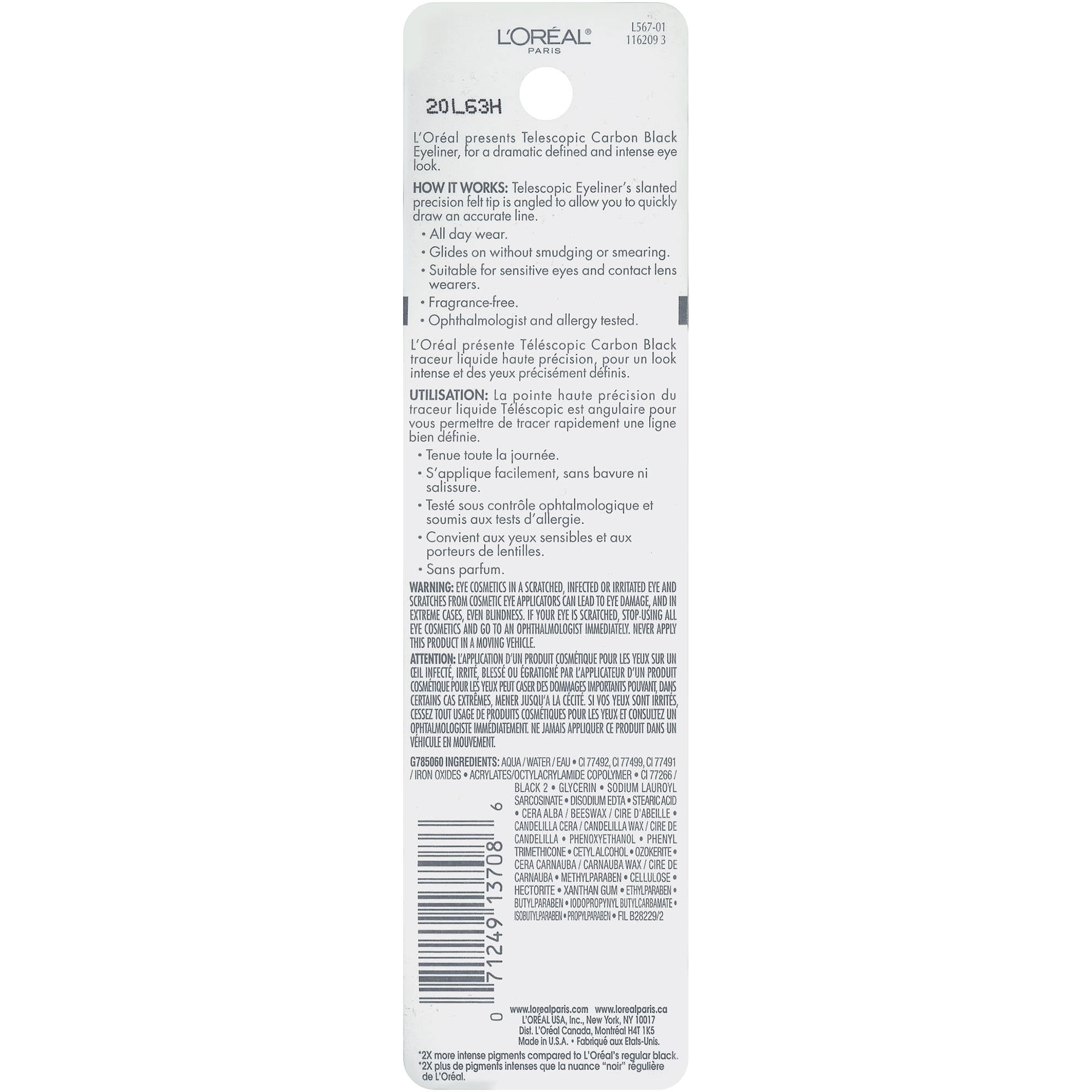 LOREAL PARIS TELESCOPIC PRECISION LIQUID EYELINER IN CARBON BLACK LONG-LASTING DEFINITION