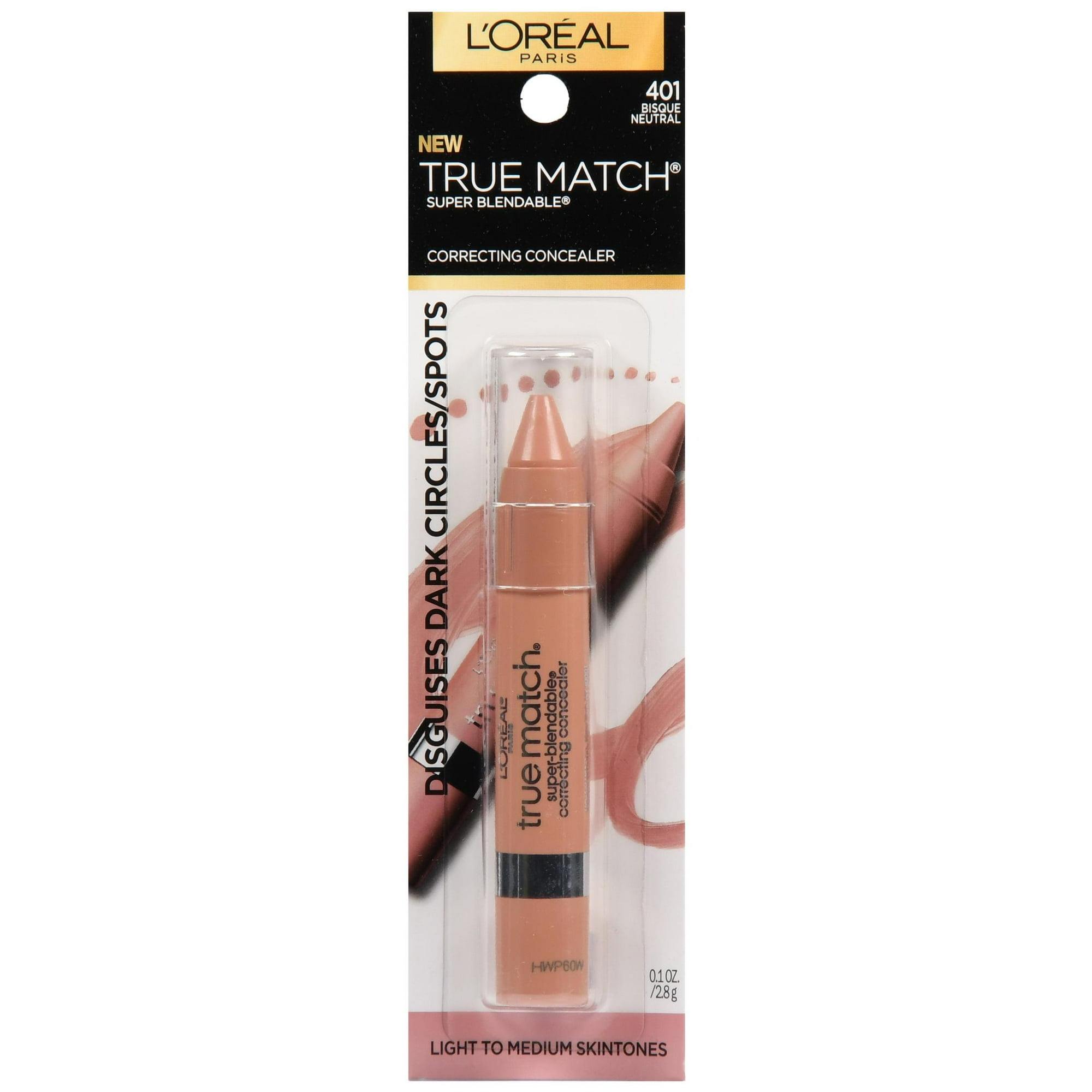 LOREAL PARIS TRUE MATCH CORRECTING CRAYON CONCEALER BISQUE, 0.1 FL OZ, FLAWLESS COVERAGE