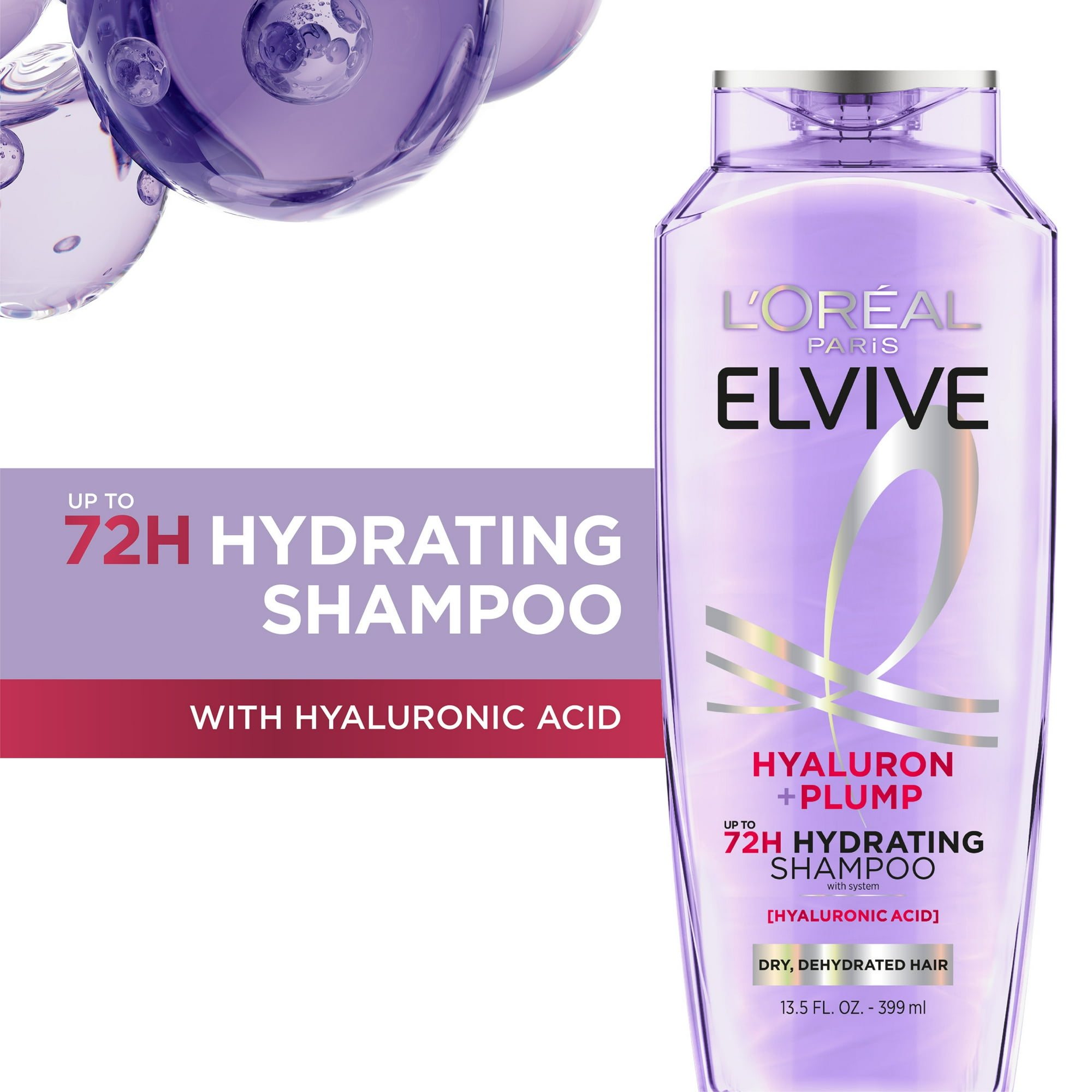 LOREAL PARIS ELVIVE HYALURON PLUMP HYDRATING SHAMPOO 13.5 FL OZ 72H INTENSE MOISTURE BOOST