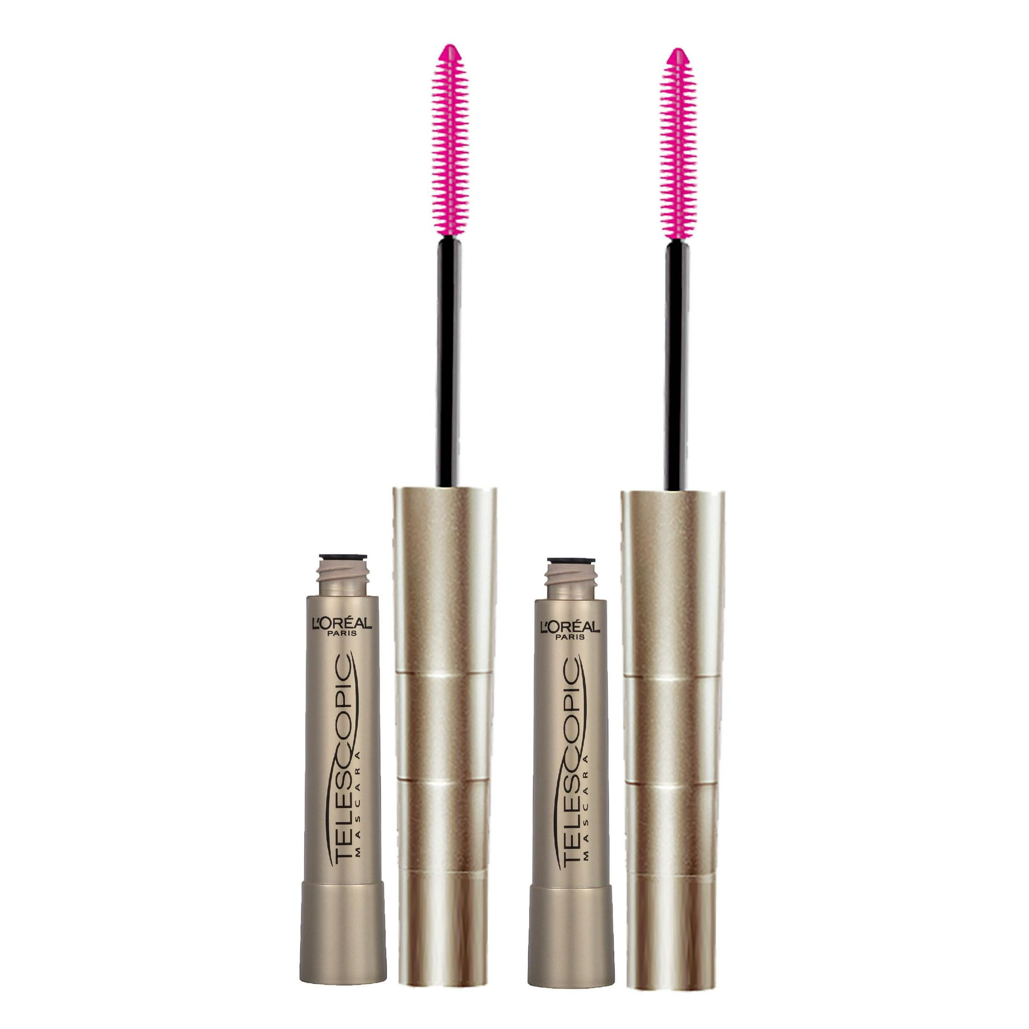 LOREAL PARIS TELESCOPIC WASHABLE MASCARA BLACKEST BLACK 2 PACK LONG-LASTING VOLUME