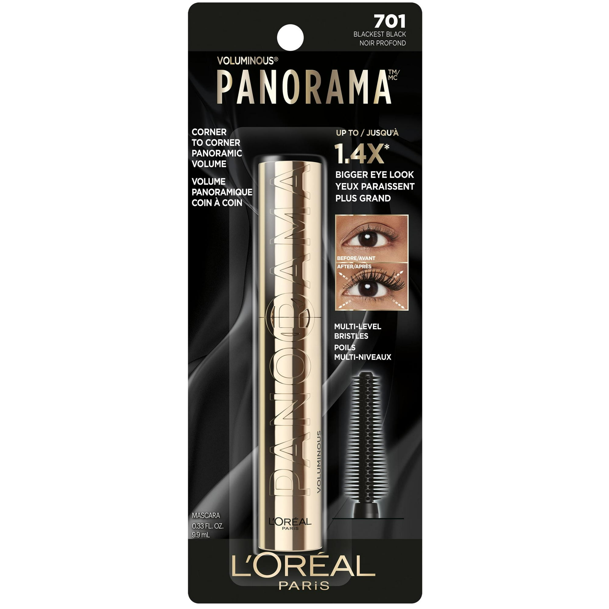 LOREAL PARIS VOLUMINOUS PANORAMA MASCARA BLACKEST BLACK SMUDGE-RESISTANT, LONG-LASTING