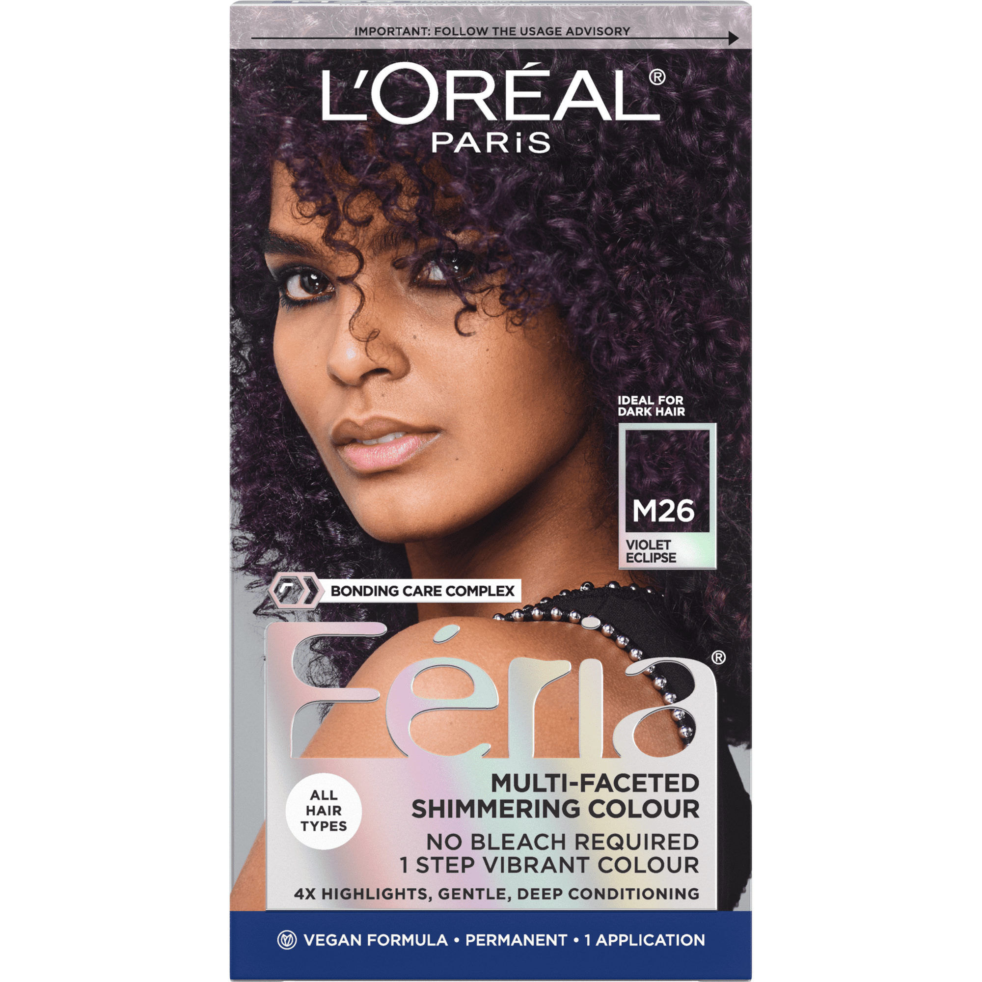 LOREAL PARIS FERIA M26 VIOLET ECLIPSE HAIR COLOR KIT VIBRANT, STRONGER HAIR, 1 KIT