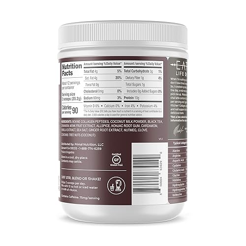 PRIMAL KITCHEN CHAI TEA COLLAGEN KETO LATTE POWDER 8.55 OZ COLLAGEN PEPTIDE DRINK MIX