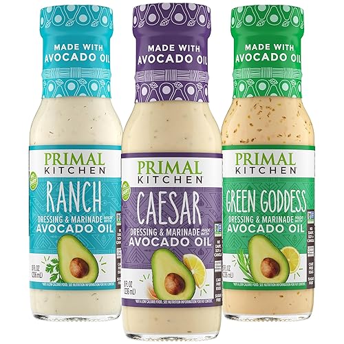 PRIMAL KITCHEN VARIETY PACK RANCH, CAESAR GREEN GODDESS DRESSINGS WITH AVOCADO OIL, 8 OZ