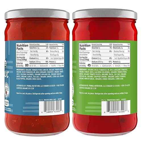 PRIMAL KITCHEN TOMATO PASTA SAUCE 2-PACK NO ADDED SUGAR, TOMATO BASIL ROASTED GARLIC