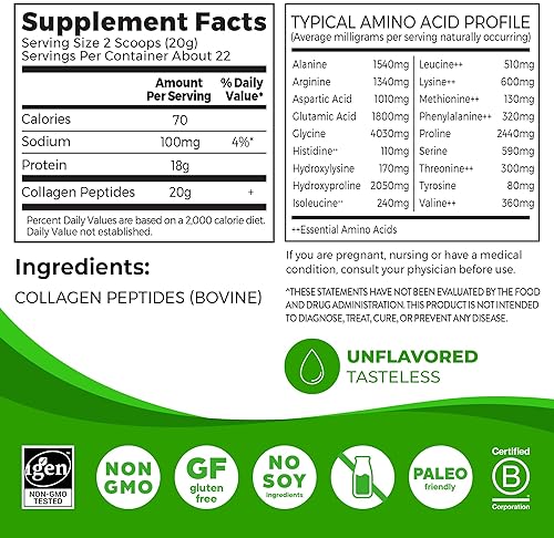 ORGAIN HYDROLYZED COLLAGEN PEPTIDES POWDER 20G - UNFLAVORED, GRASS-FED, HAIR SKIN NAILS JOINT