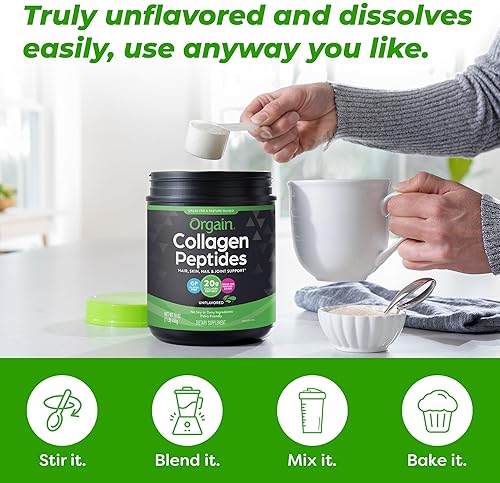 ORGAIN HYDROLYZED COLLAGEN PEPTIDES POWDER 20G - UNFLAVORED, GRASS-FED, HAIR SKIN NAILS JOINT