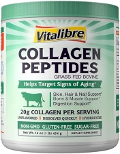 Vitalibre Grass-Fed Bovine Collagen Peptides Powder Type I III, Unflavored, Non-GMO, 16oz, 22 Servings
