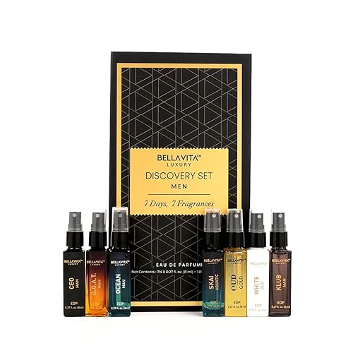 STELLA BELLAVITA LUXURY MENS PERFUME SET 7X8ML BERGAMOT, OUD PATCHOULI LONG-LASTING, CRUELTY